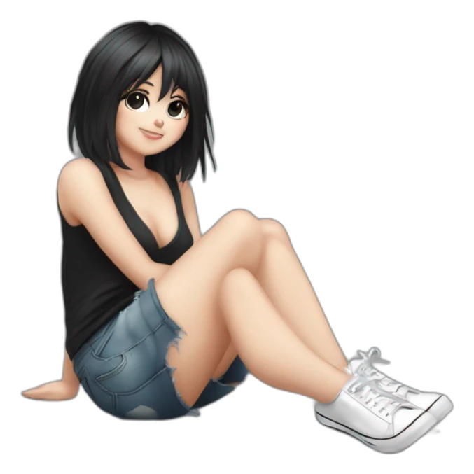 Full body curvy emo girl sits on the floor черная юбка белые трусики рваные полосатые чулки sticker