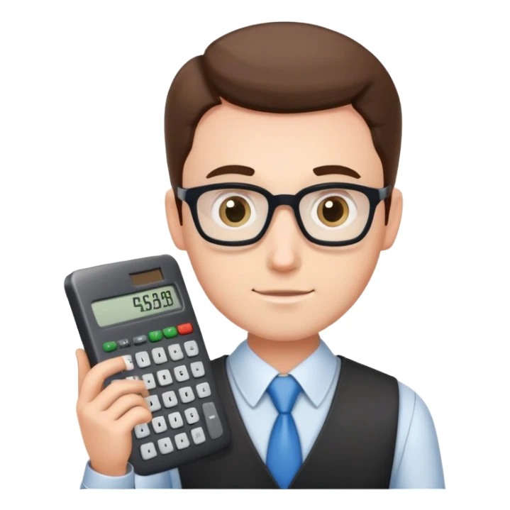male accountant with calculator and spreadsheet sticker