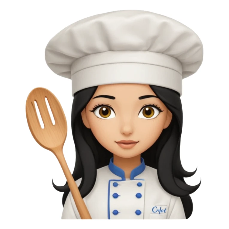 Create a cute girl, black hair, Middle Eastern with lashes  chef🧑‍🍳 emoji, barbie vibes tan skin black long hair with long lashes BADDIE VIBES long black hair and tanned skin  sticker