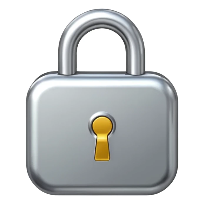 Chrome silver lock emoji, iOS emoji style, smooth metallic surface, rounded edges, reflective highlights, minimalistic sticker