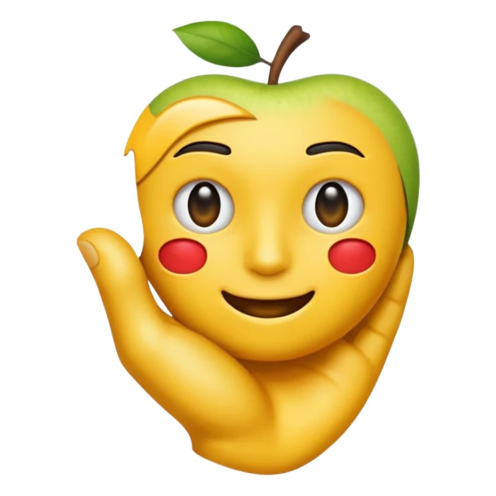 Una mano emoji amarilla al estilo de Apple iOS haciendo un gesto único: el dedo índice apuntando hacia arriba, los dedos medio y anular doblados hacia adentro, y el pulgar tocando el meñique sticker