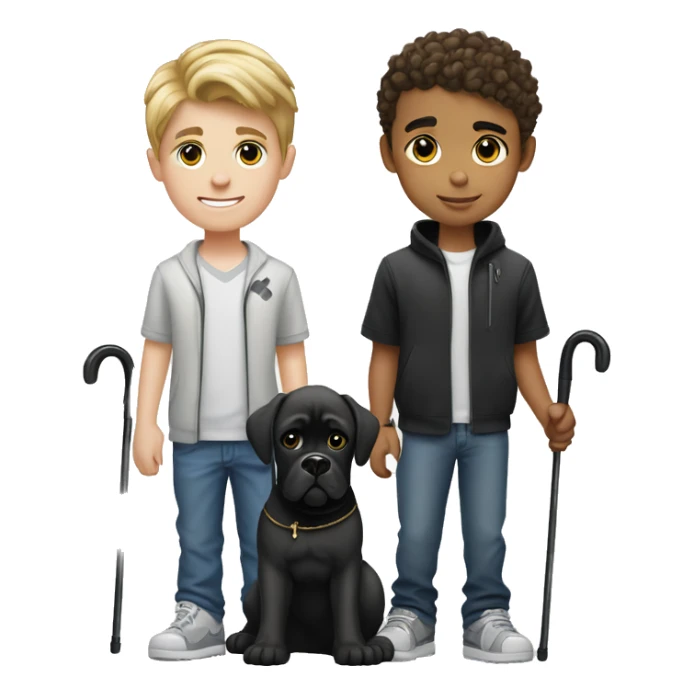 young white kid with justin beiber hairstyle standing alongside a black cane-corso sticker