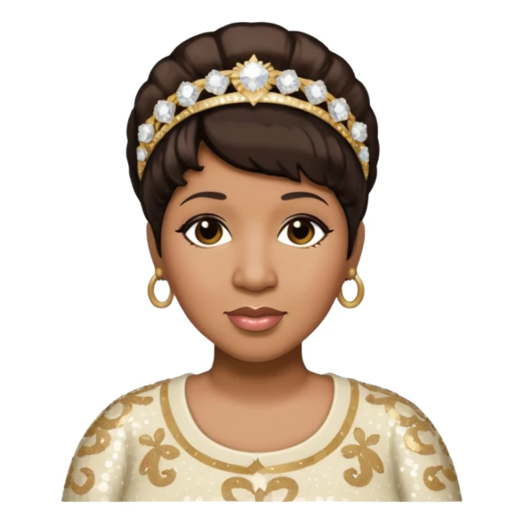 Aretha Franklin with dark brown hair, ivory sequin outfit sticker