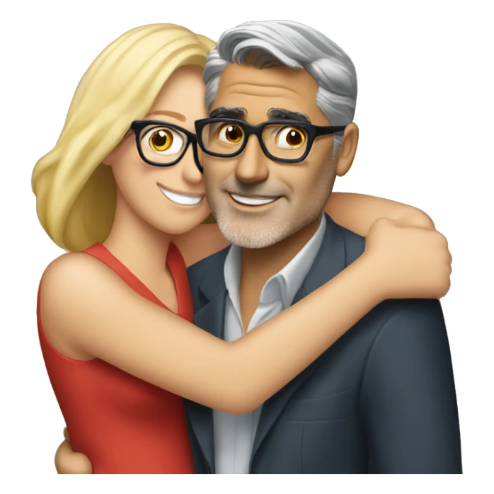 Blonde woman with glasses hugging George Clooney  sticker