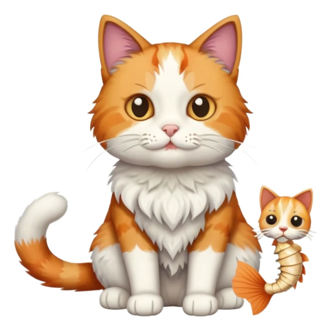 cat full body sitting with fish bones in mouth sticker