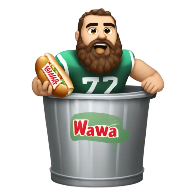 Jason kelce eatingna wawa hoagie on top of a trash can sticker