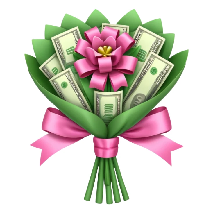 Make a bouquet of money with pink bow  sticker