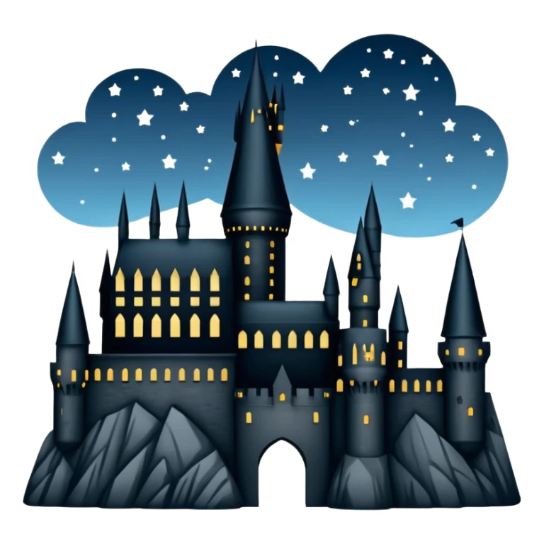 Harry Potter series, Hogwarts castle silhouette with stars, outlined icon sticker