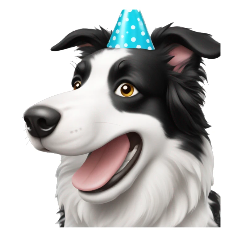A black and white polka-dotted Border Collie wearing a party hat.   sticker