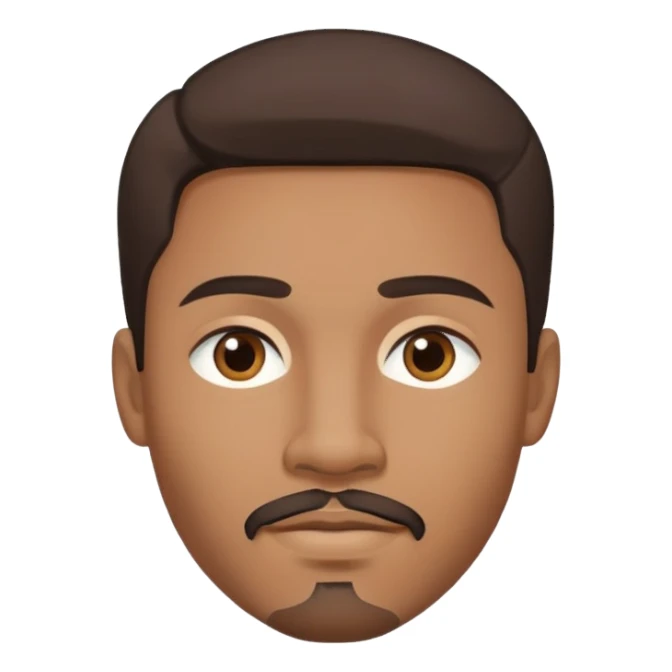 Young man with medium brown skin, mixed-race ethnicity, long dark brown hair with middle part, goatee, mustache, and medium brown eyes, head only sticker