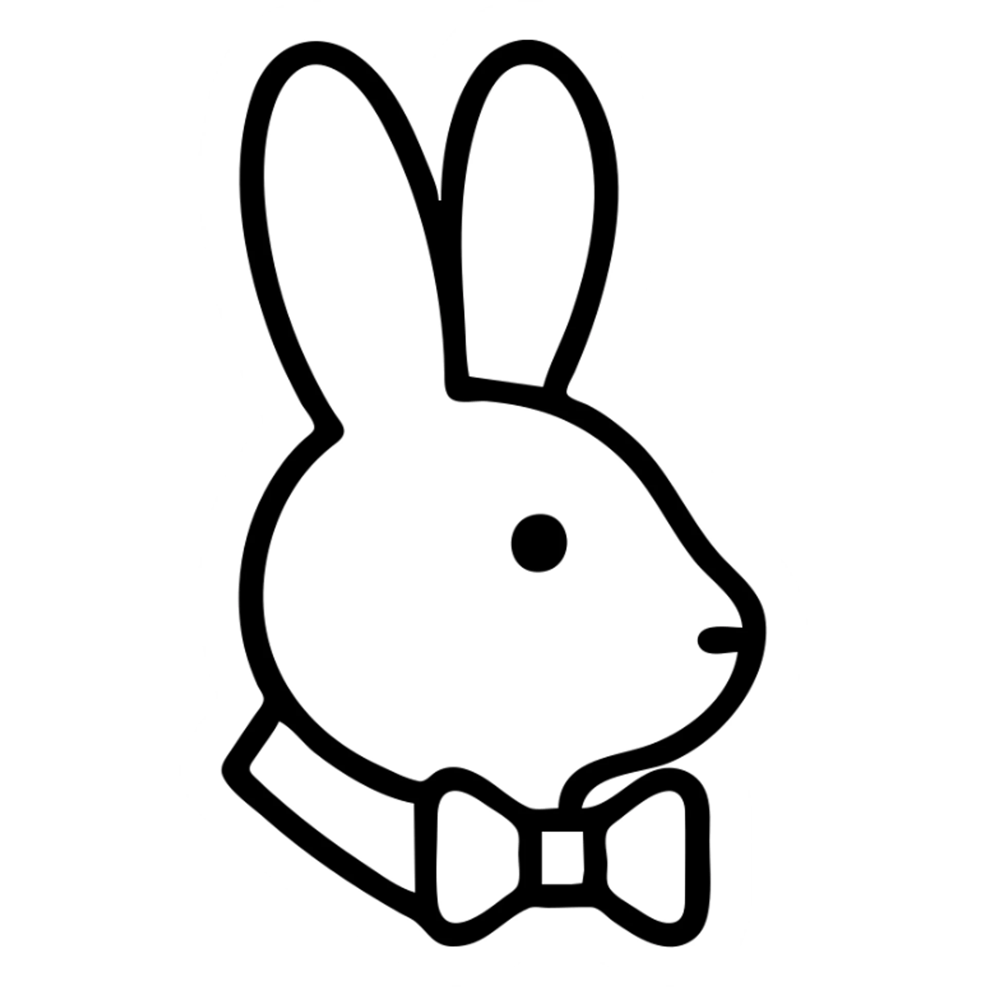 outlined icon of a bunny with a bow tie, minimal and clean sticker