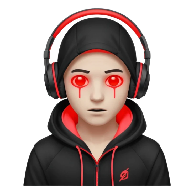 dark drill studio mood, hooded silhouette adjusting headphones, neon red highlights, gritty textures, aggressive energy, minimalist composition sticker