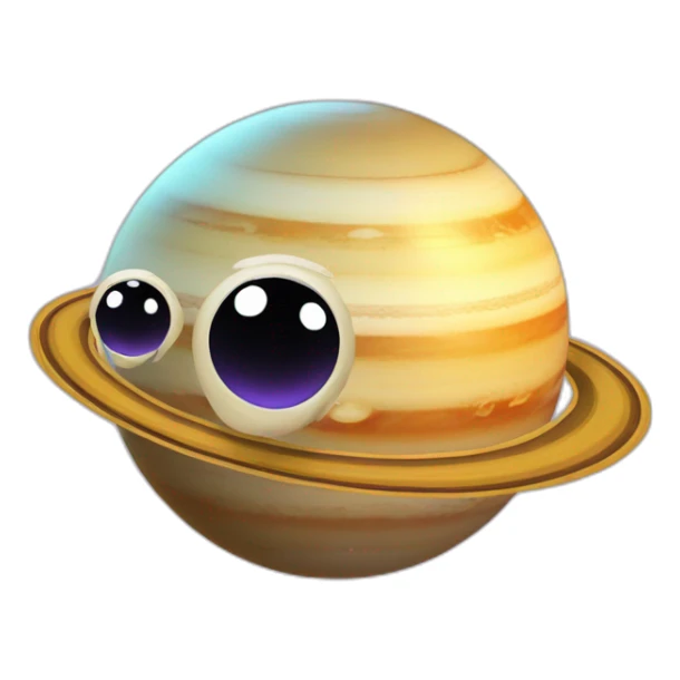 planet Saturn with a cartoon beaming snail face with smiling eyes sticker