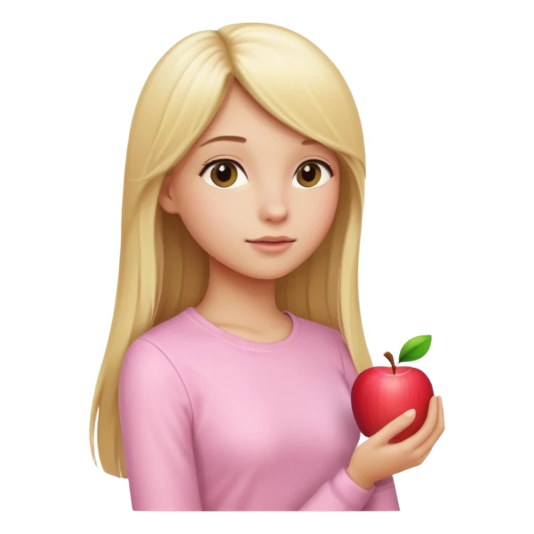 girl in light pink clothes, blonde with long straight hair, side view, pose, Apple emoji style, variation 2 sticker