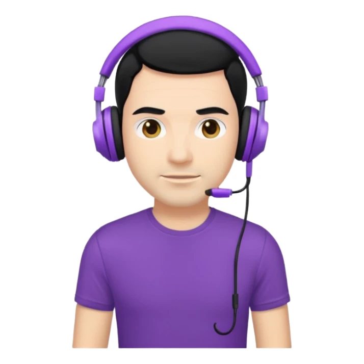 man with purple headphones and tshirt black hair sticker