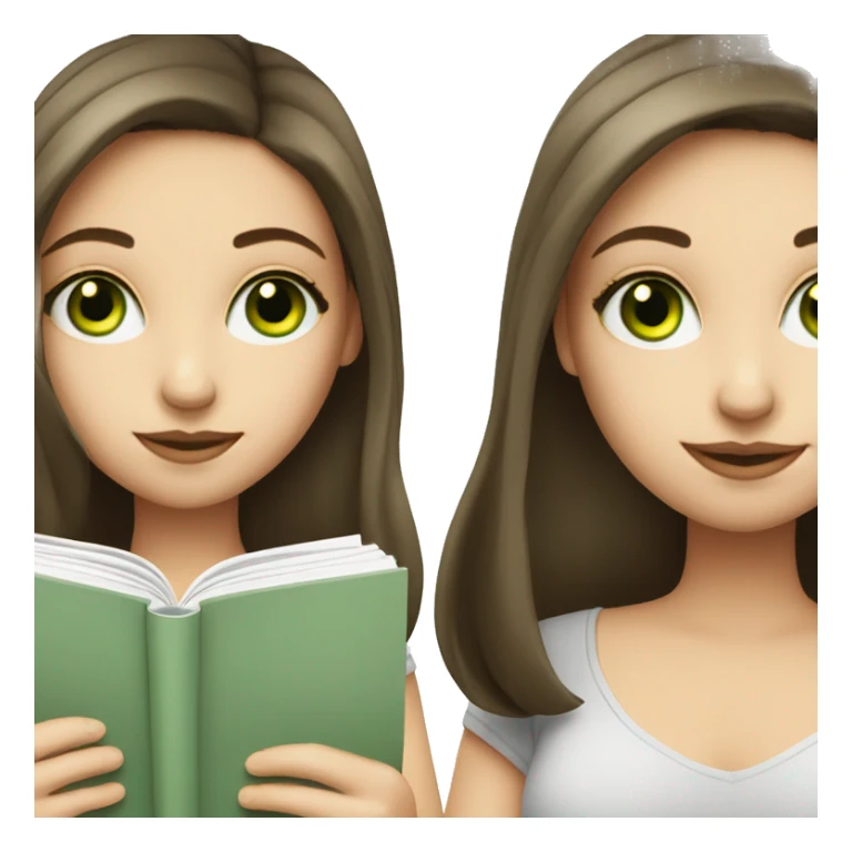 One white brunette girl with green eyes reading  sticker