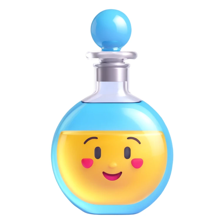 perfume bottle, 3D emoji style, shiny and rounded, realistic glass effect sticker