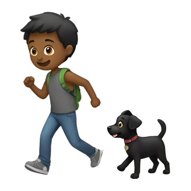 Un Perro negro y un niño de 13 años caminando  sticker
