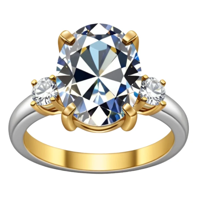 a gold diamond ring, plain band and large oval diamond stone sticker