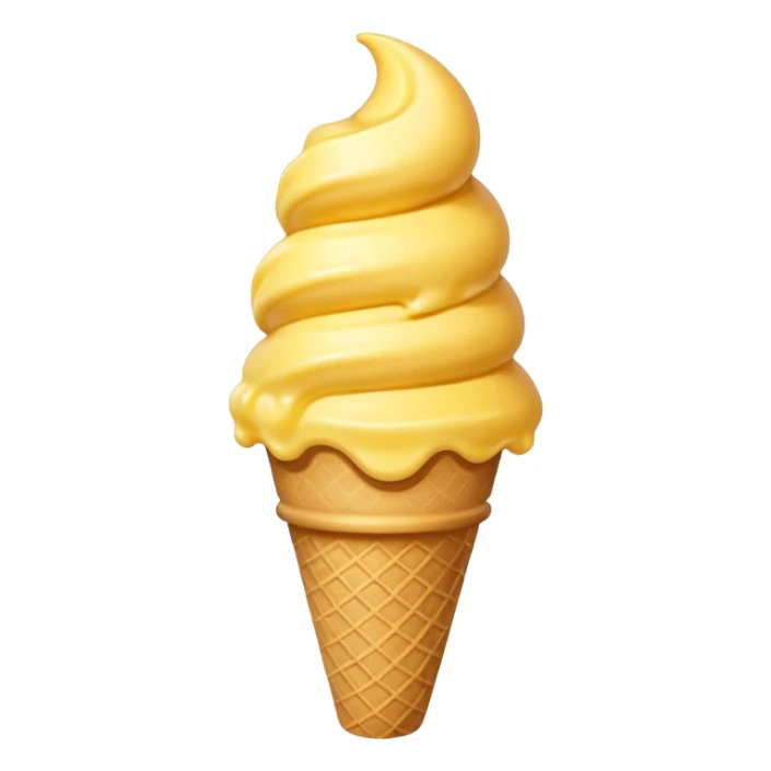 WhatsApp style emoji of a yellow scoop ice cream cone with a crunchy cone, simple and cheerful look sticker