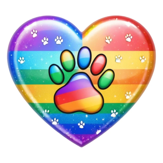 rainbow pride heart with a paw print on top, sparkle effect, no text sticker