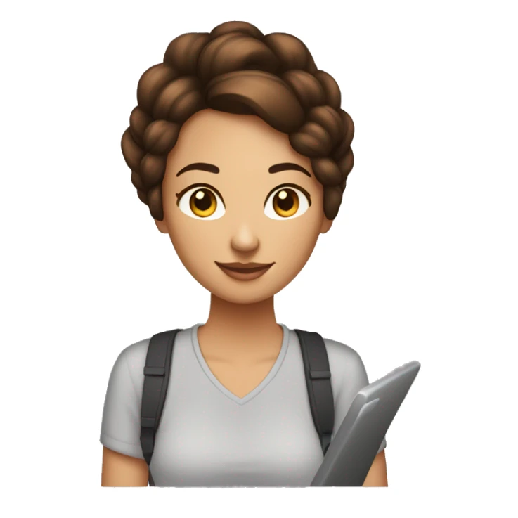 Femme freelance 27 ans avec chignon bouclé brune, sur son ordinateur portable sticker