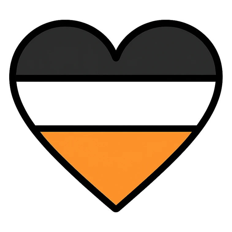 tri-color heart icon with black, white, and orange horizontal stripes sticker