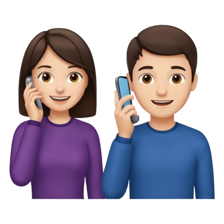 generate 2 teenagers. (one boy, one girl) brunette. calling while smiling awkwardly sticker