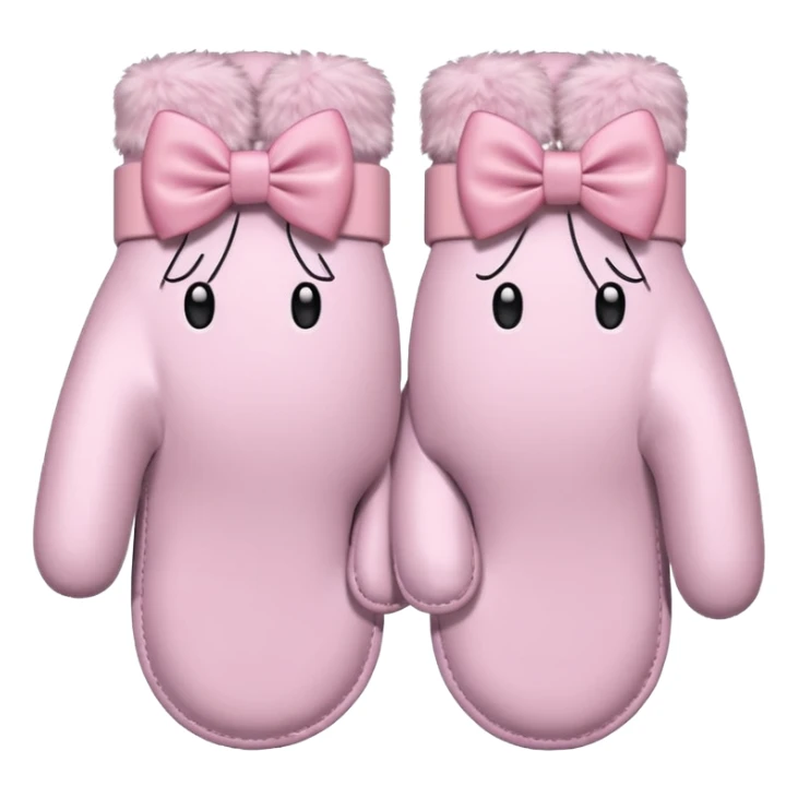 pastel pink pair of mittens connected by a bow sticker