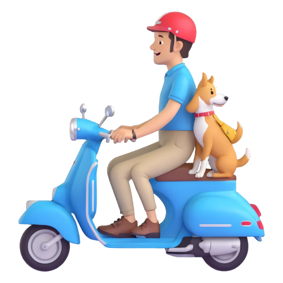 man and his pet dog riding a vespa sticker