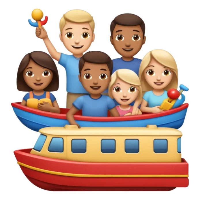 emoji with friends holding cool stufff like boats and trains sticker