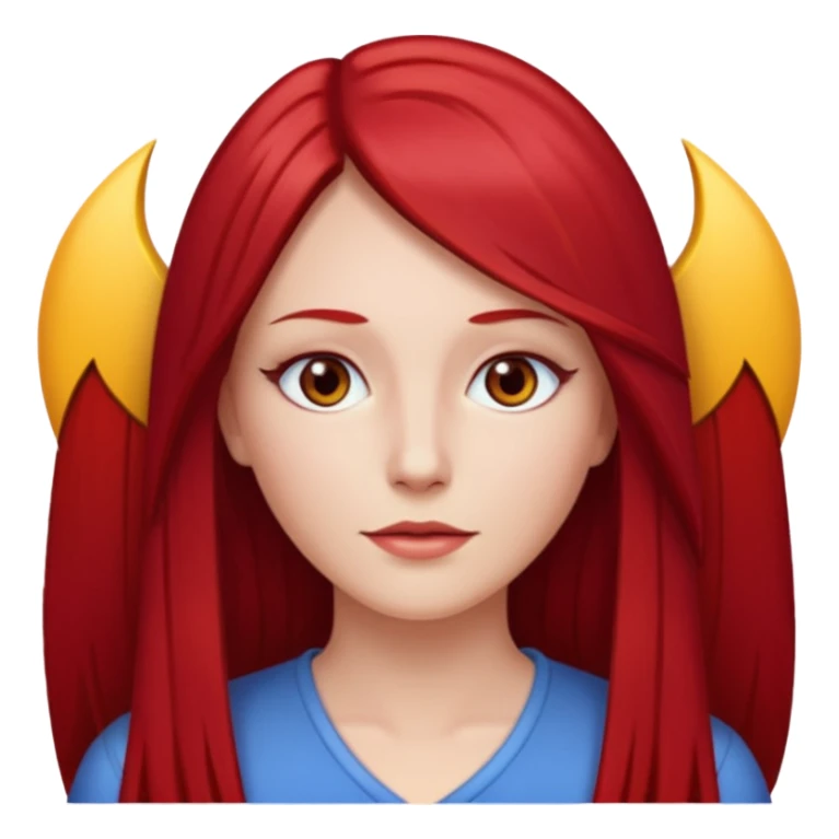 white woman cherry red long straight hair parted middle sticker