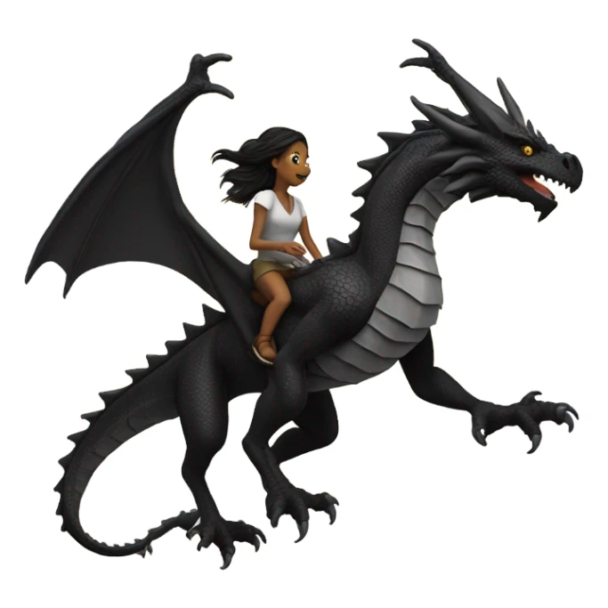 Big black dragon flying with a female rider on top of it  sticker