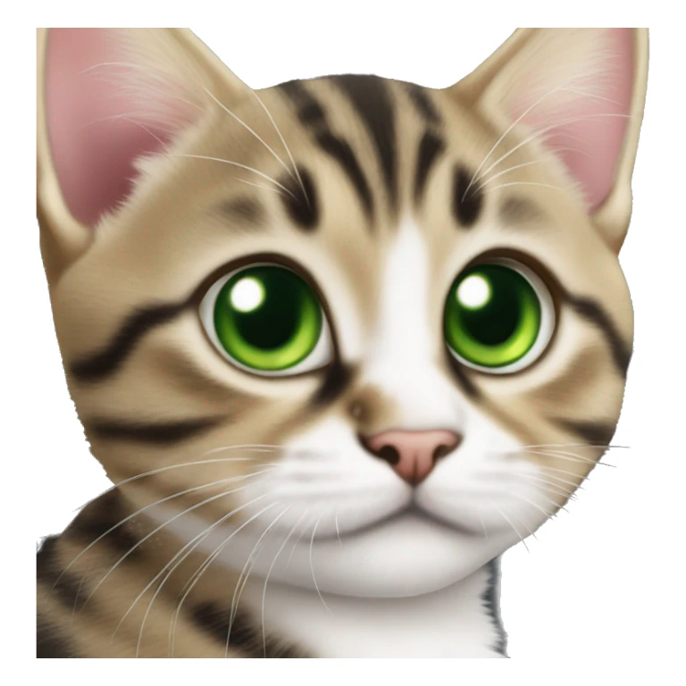 Tabby kitten with big green eyes playing sticker