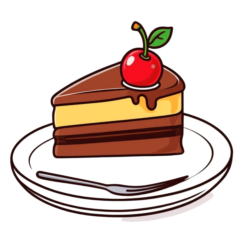 slice of chocolate cake with a cherry on top sticker