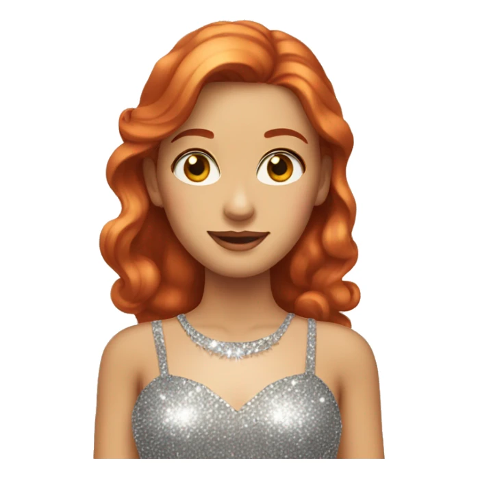 A red haired woman with hazel eyes wearing sparkly shiny dress sticker