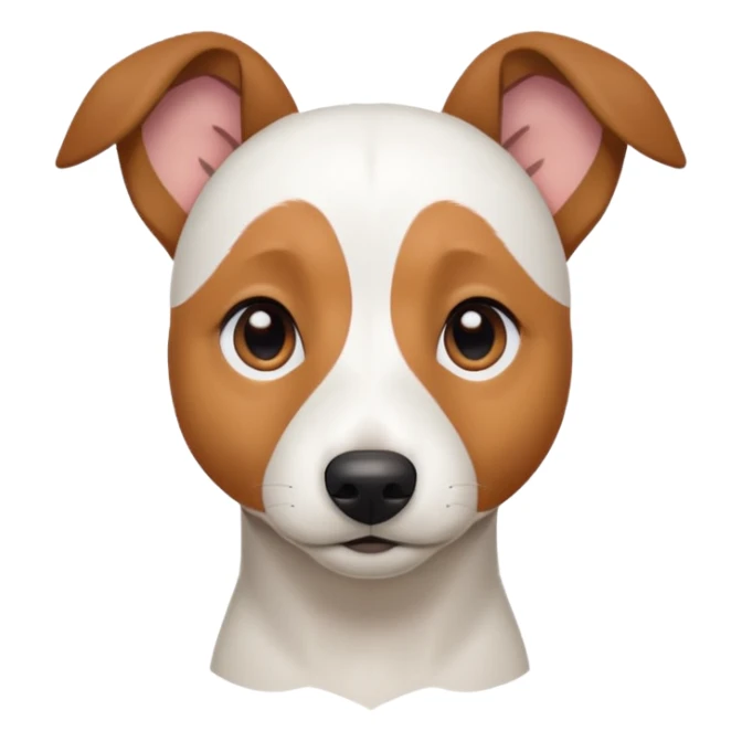 a fully white jack russell the size of a kelpie with floppy ears and a half white face sticker