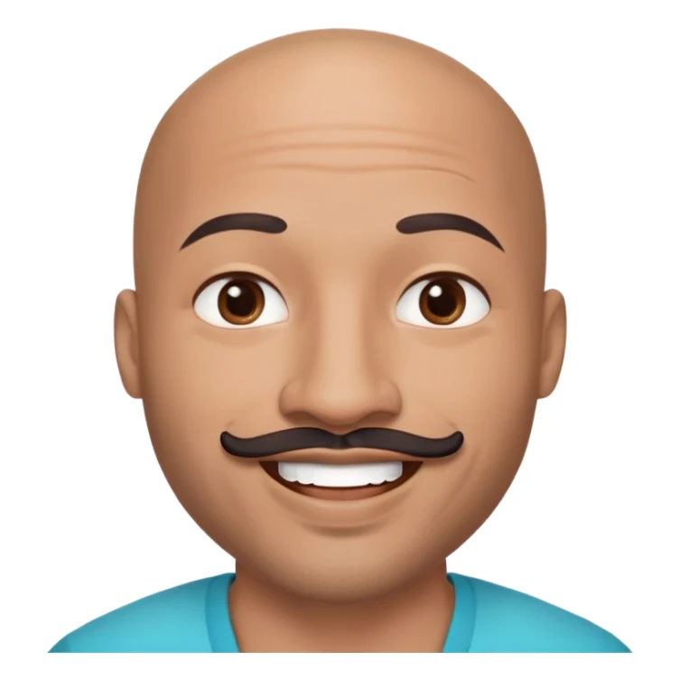 Oxumarê as a very happy smiling 37-year-old bald Black man with smooth oval head, indigenous facial features, mustache with goatee (no hair on sides of face), contour from chin to lips, and a beauty mark on left side below lip, Memoji style sticker