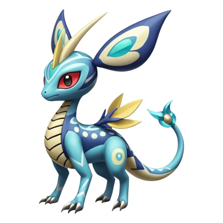 zig-zag-patterned tribal tropical hot spotted Meloetta-Dialga-Salamence-Giratina-Noibat-Pokémon-Fakémon-fusion-hybrid-creature sticker