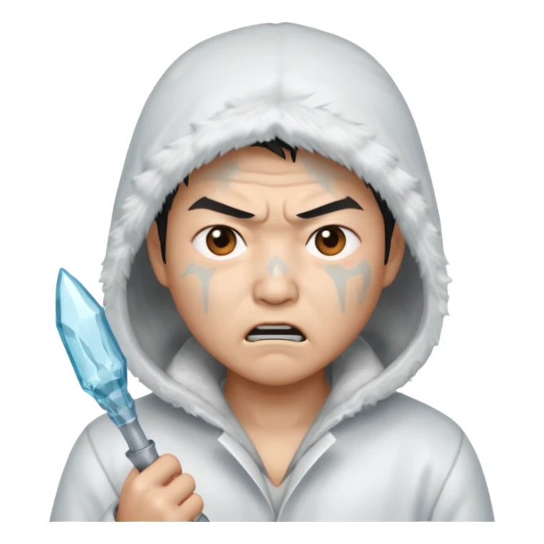 asian, eskimo glass, white coat, angry, grey face sticker