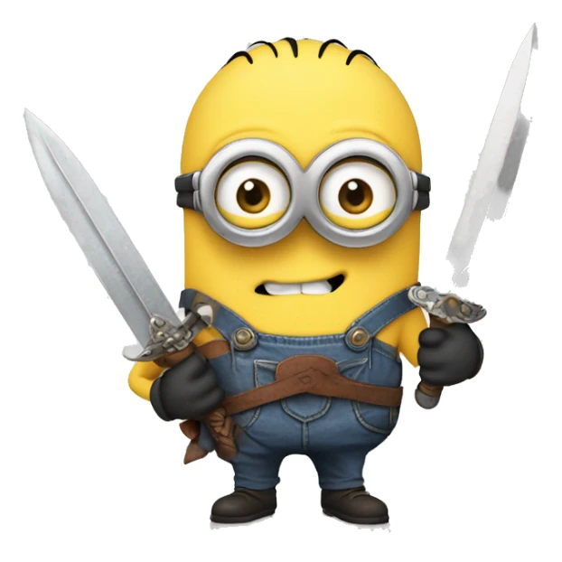 Minion wearing a shirt saying never goon and he’s holding a sword sticker
