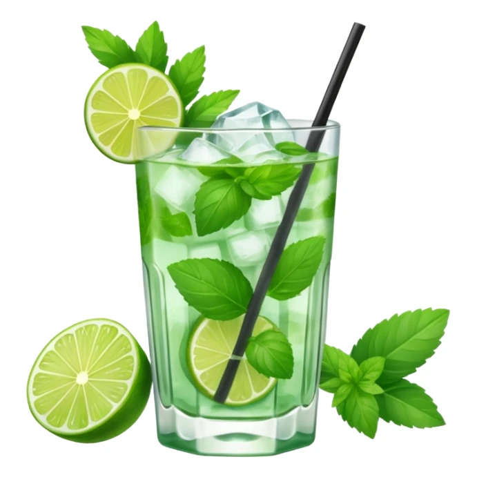 Make a mojito in she style of an emoji in a small glas  sticker