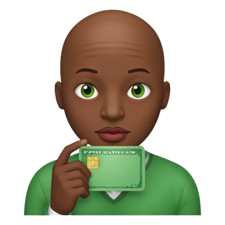 Bald man with huge lips holding a green card  sticker