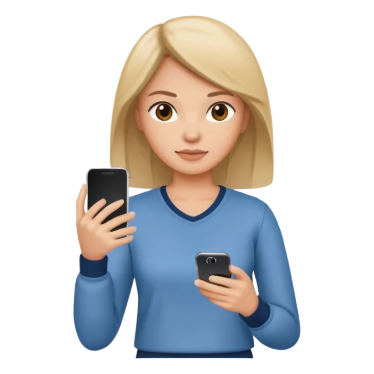 woman casual clothes holding one phone sticker