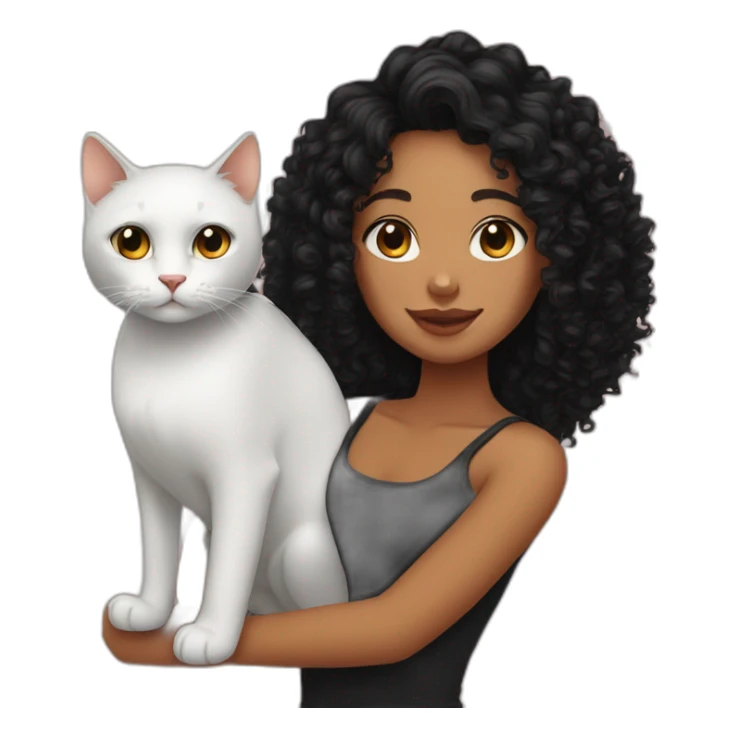 Curly girl with black hair andginger cat sticker