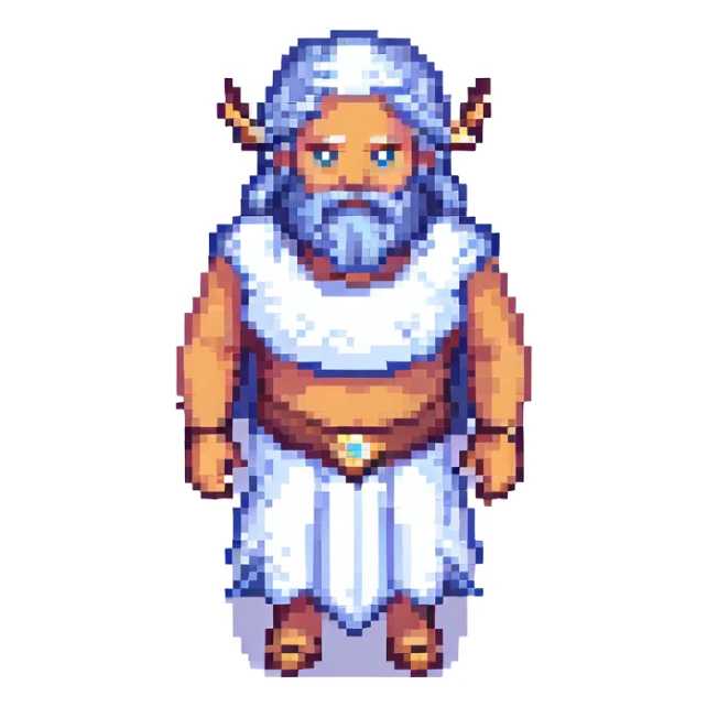 happy Zeus, the Greek god, pixel art style sticker