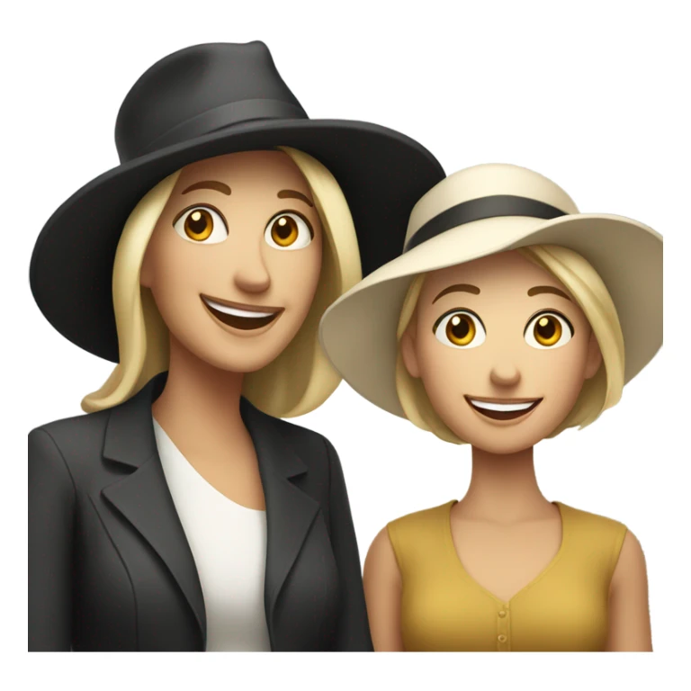 White mother with hat next to smiling sticker