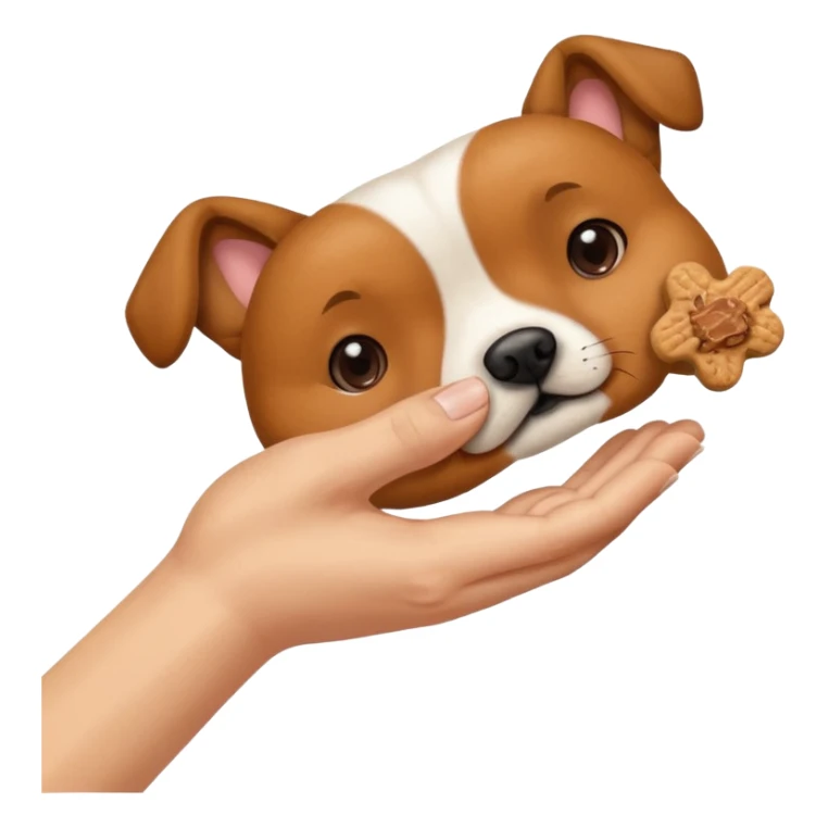 trainer hand holding a treat in front of a dog sticker