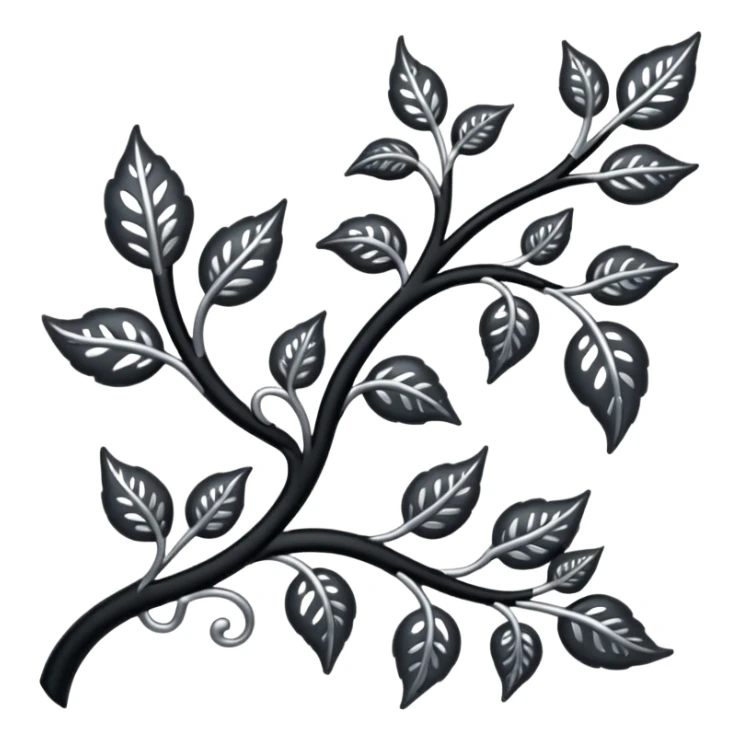 Black and silver filigree vine with leaves, artistic design, 3D, extremely detailed design sticker