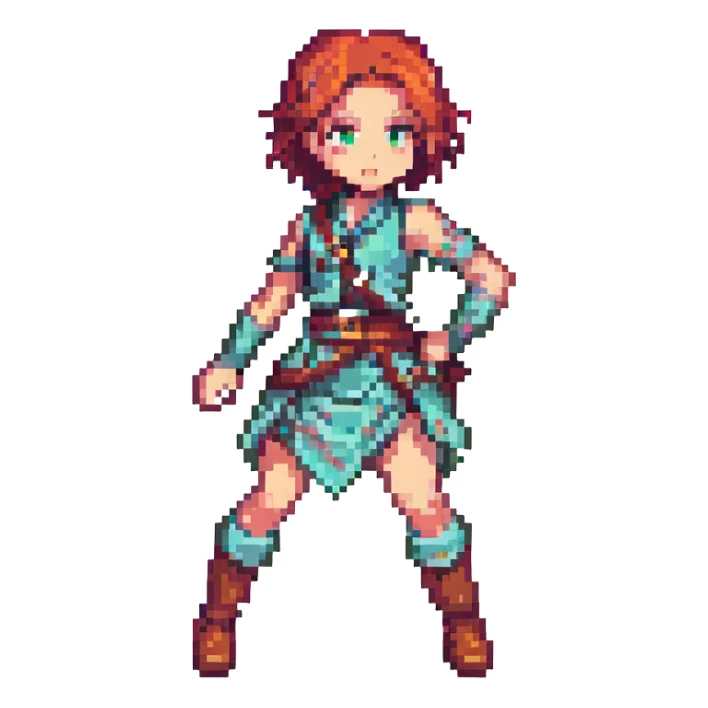 Hange Zoe from Attack on Titan, pixel art, action pose sticker
